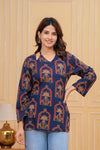 Women's Navy Botanical Arch Print Short Kurti