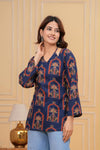 Women's Navy Botanical Arch Print Short Kurti