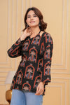 Women's Black Botanical Arch Print Short Kurti