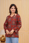 Women's Rust Botanical Arch Print Short Kurti
