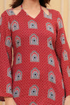 Women's Red Arch Motif Print Short Kurti