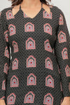 Women's Black Arch Motif Print Short Kurti