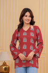 Women's Red Arch Motif Print Short Kurti