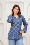 Women's Blue Medallion Print Short Kurti