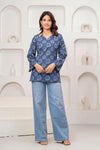 Women's Blue Medallion Print Short Kurti