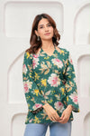 Women's Green Floral Print Short Kurti
