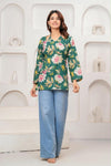 Women's Green Floral Print Short Kurti