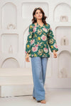 Women's Green Floral Print Short Kurti