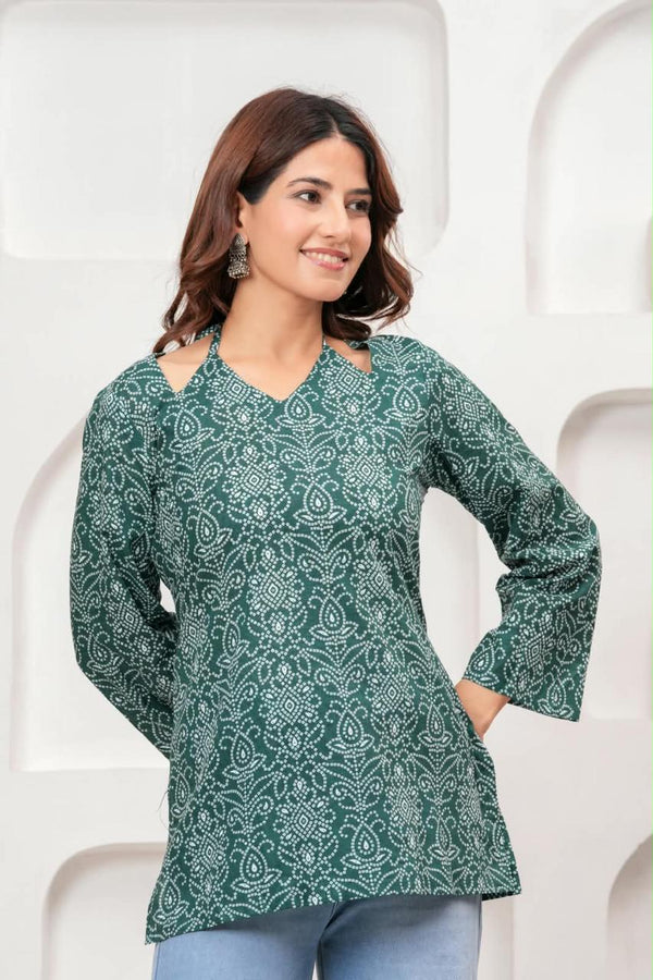 Women's Teal Ornamental Print Short Kurti