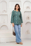 Women's Teal Ornamental Print Short Kurti