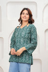 Women's Teal Ornamental Print Short Kurti