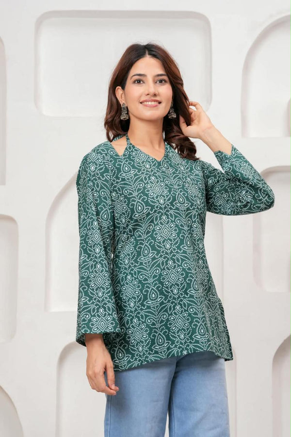 Women's Teal Ornamental Print Short Kurti