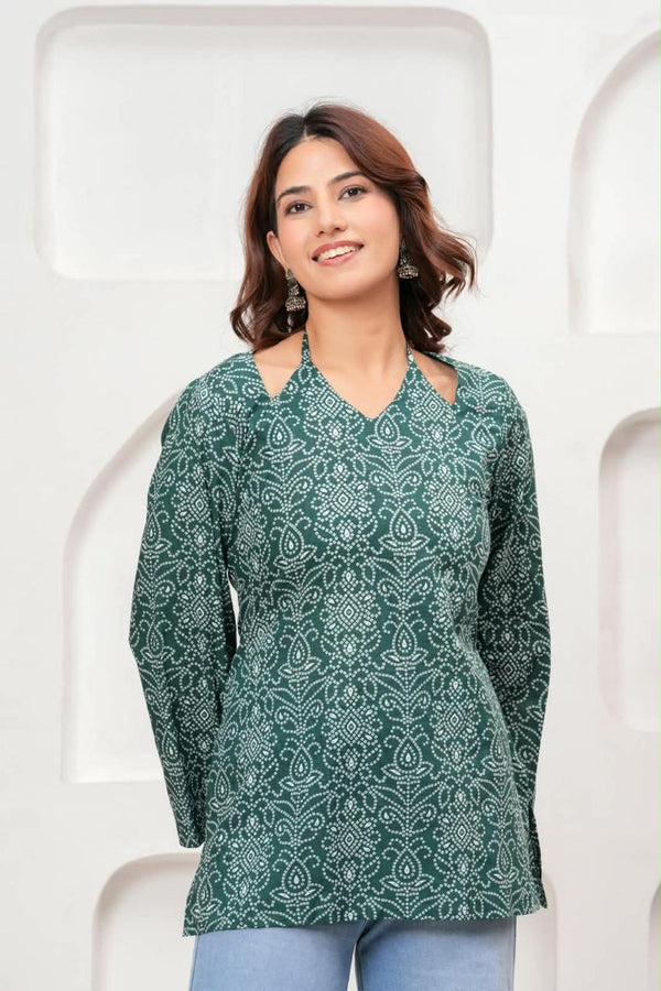 Women's Teal Ornamental Print Short Kurti