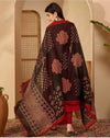 Women's Red & Black Decorative-Yoke Suit Set with Printed Dupatta