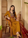 Women's Mustard Embellished-Yoke Anarkali Suit Set with Dupatta
