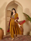Women's Mustard Embellished-Yoke Anarkali Suit Set with Dupatta