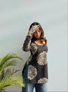 Women's Black Oversized Floral Print Square-Neck Short Kurti