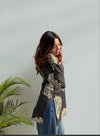 Women's Black Oversized Floral Print Square-Neck Short Kurti