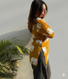 Women's Mustard White Elephant Print Square-Neck Short Kurti