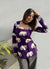 Women's Purple White Elephant Print Square-Neck Short Kurti