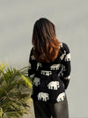 Women's Black White Elephant Print Square-Neck Short Kurti