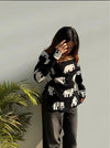 Women's Black White Elephant Print Square-Neck Short Kurti