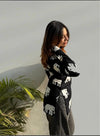 Women's Black White Elephant Print Square-Neck Short Kurti