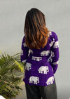 Women's Purple White Elephant Print Square-Neck Short Kurti