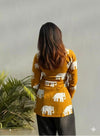 Women's Mustard White Elephant Print Square-Neck Short Kurti