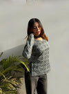 Women's Grey Geometric Print Square-Neck Short Kurti