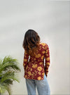 Women's Maroon Mustard Botanical Print Square-Neck Short Kurti