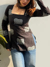 Women's Black Decorative Elephant Print Square-Neck Short Kurti