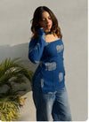Women's Blue Decorative Elephant Print Square-Neck Short Kurti