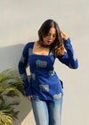 Women's Blue Decorative Elephant Print Square-Neck Short Kurti