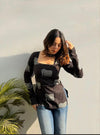 Women's Black Decorative Elephant Print Square-Neck Short Kurti