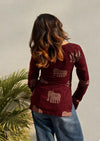 Women's Maroon Decorative Elephant Print Square-Neck Short Kurti