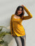 Women's Mustard Small Floral Print Square-Neck Short Kurti