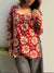 Women's Red Cream Floral Print Square-Neck Short Kurti