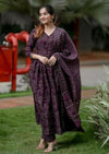 Women's Purple Paisley Print Anarkali Suit Set with Dupatta
