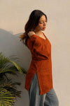 Women's Rust Orange Solid V-Neck Short Kurti