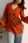 Women's Rust Orange Solid V-Neck Short Kurti
