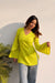 Women's Lime Green Solid V-Neck Short Kurti
