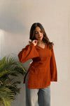 Women's Rust Orange Solid V-Neck Short Kurti
