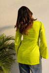 Women's Lime Green Solid V-Neck Short Kurti