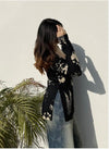 Women's Black Botanical Print Square-Neck Short Kurti