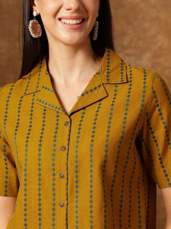 Women's Mustard Stripe Print Cropped Shirt