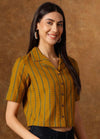 Women's Mustard Stripe Print Cropped Shirt